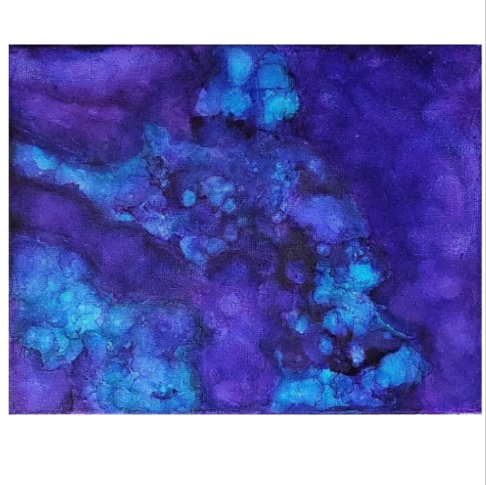 Hand Crafted Purple and Turquoise Abstract Design 11x14 Inches Canvas Painting - Picture 3 of 4